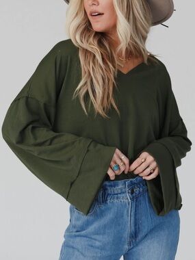 NWT Three Bird Nest The Nest Love It V Neckline Top Green Size XL